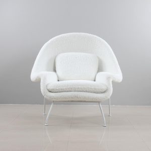 Velvet Womb Chair & Ottoman White