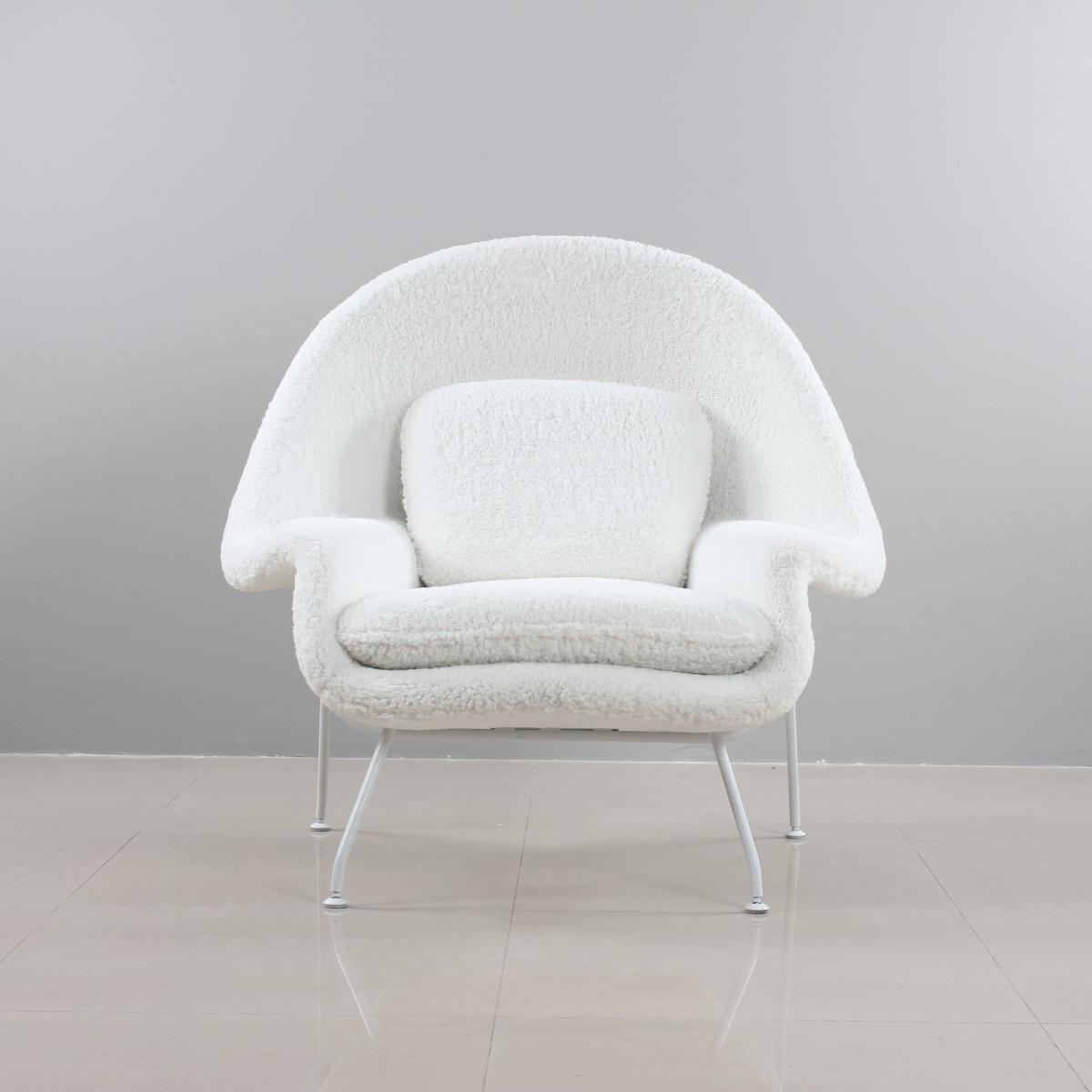 Velvet Womb Chair & Ottoman White