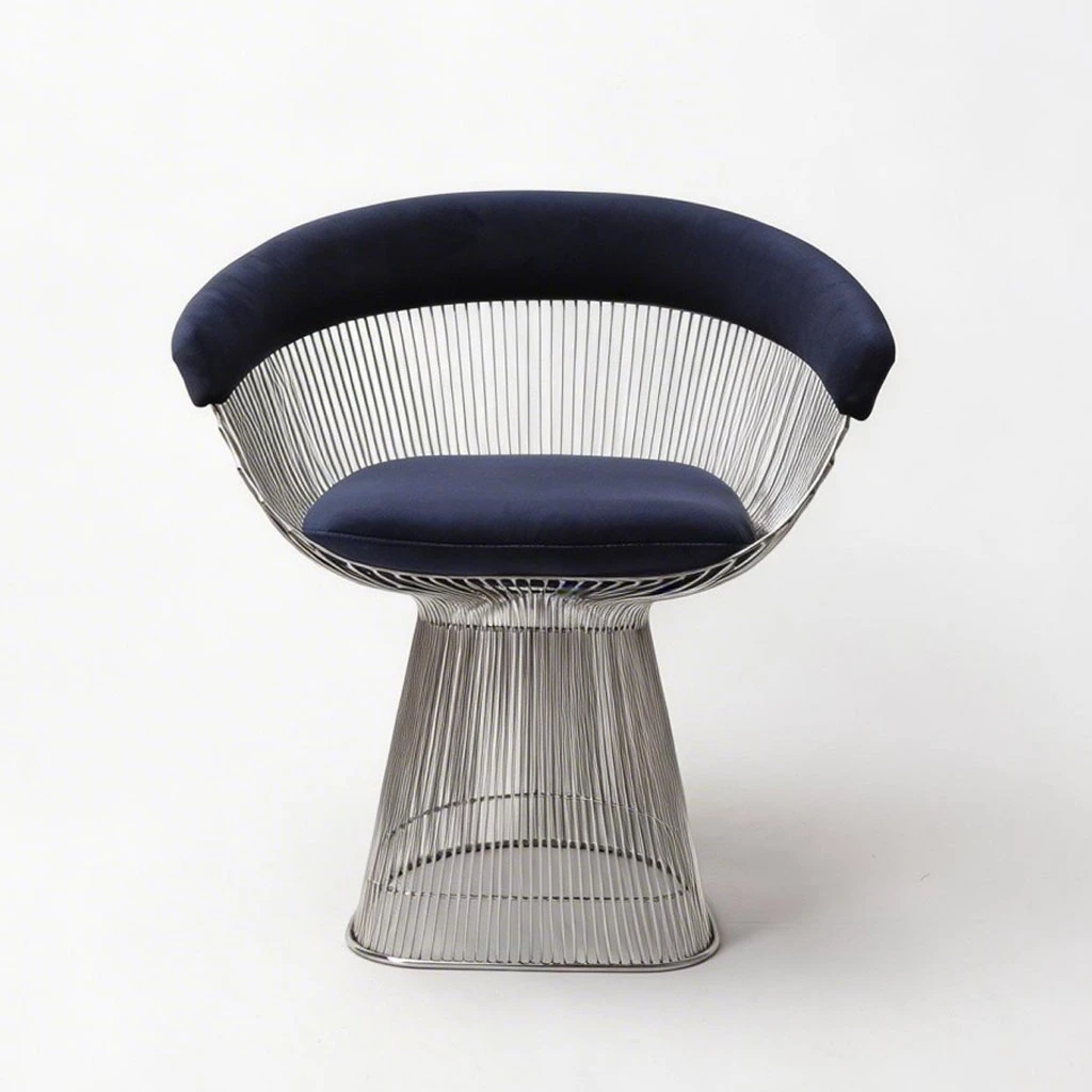 Platner Dining Chair Natural Midnight Blue Velvet