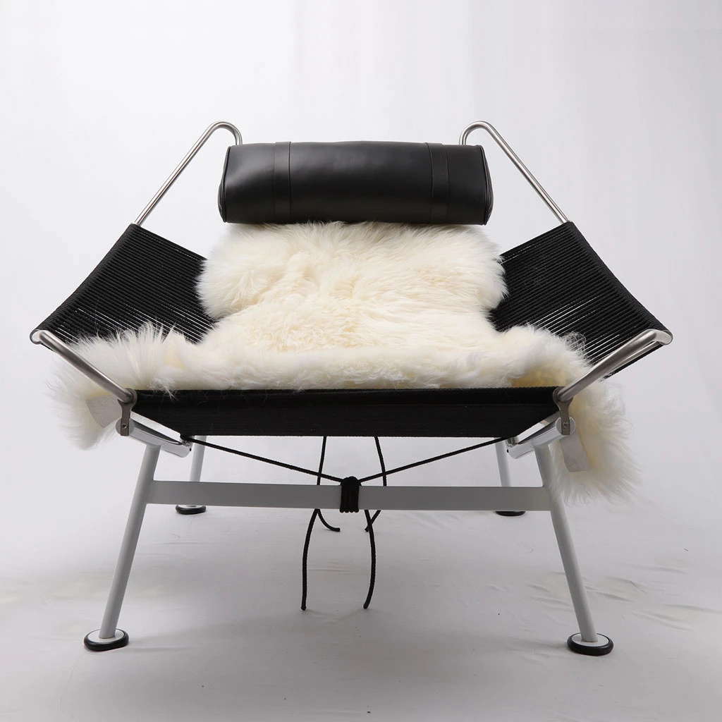 Flag Halyard Chair Black Premium Leather Pillow Black Rope White Base