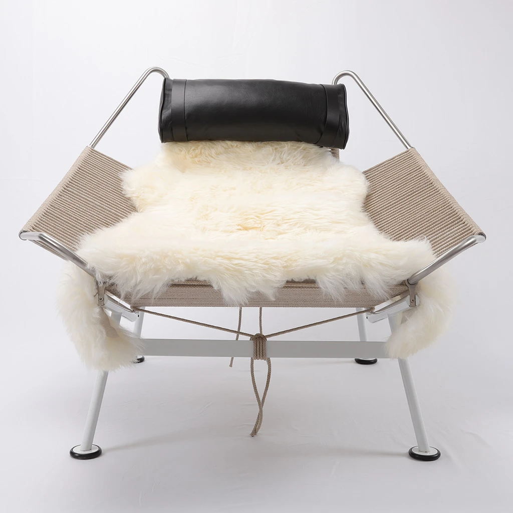 Flag Halyard Chair Black Premium Leather Pillow Natural Rope White Base