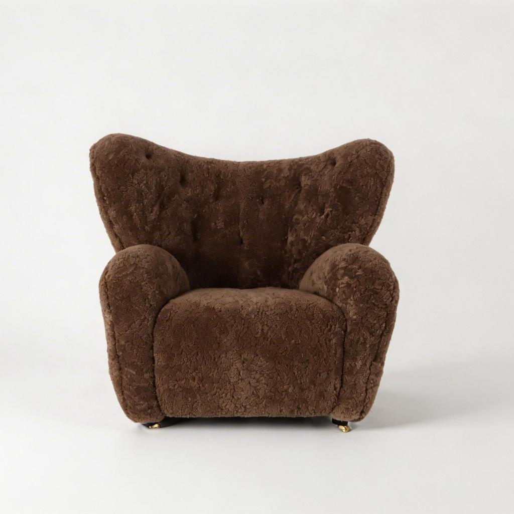 The Tired Man Chair Taupe Brown Sheepskin
