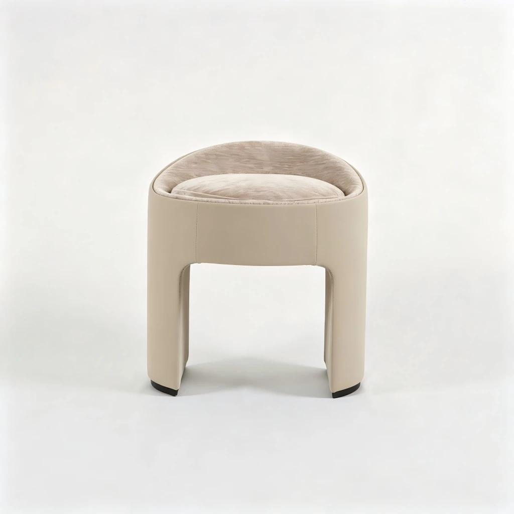 Zoe Pouf Beige Vegan Leather Match Luxury Grey Linen Fabric