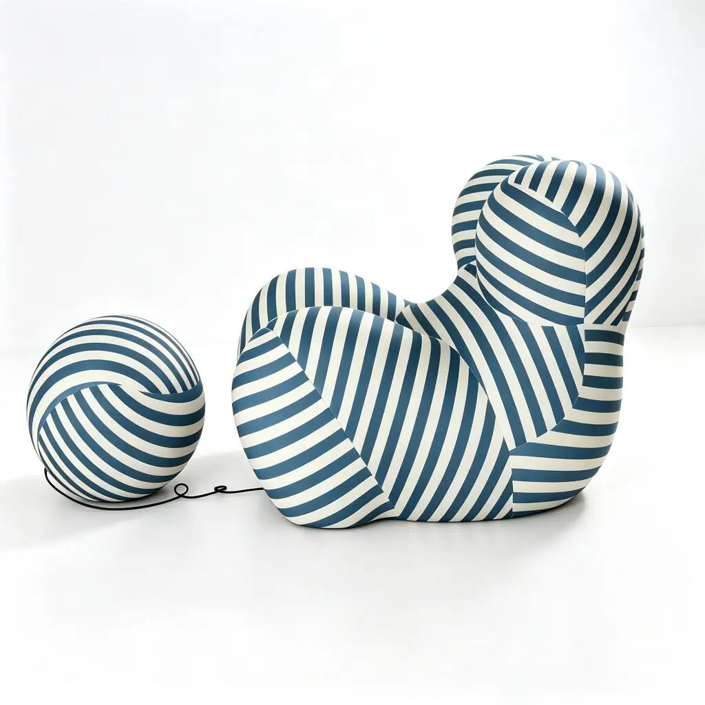 Up 50 Armchair Blue And White Stripes Techno 3D Fabric